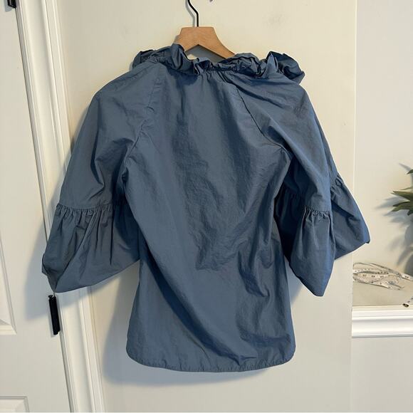 Tuckernuck TISH COX Blue Button Front Ruffled Top Blouse XS - Picture 6 of 15